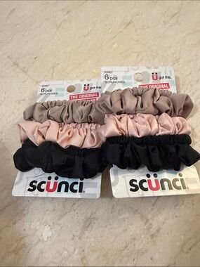 scunci Satin Scrunchie 6-Pack in Black, Blush, Taupe set of two